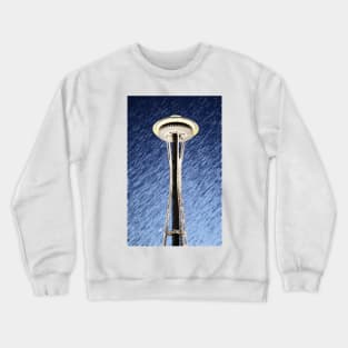 Seattle Space Needle rainy Night Crewneck Sweatshirt